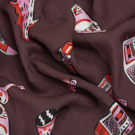 Slubbed Viscose Woven Print - Brown and Pink Small Objects - Mood Exclusive Little Lies