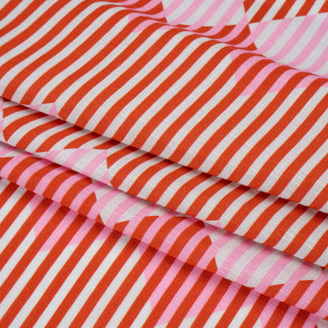 Slubbed Viscose Woven Print - Red and Pink Geometric Stripes - Mood Exclusive Eye Play