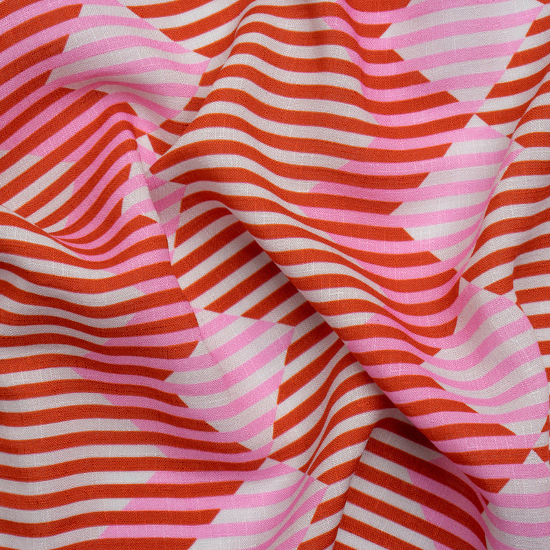Slubbed Viscose Woven Print - Red and Pink Geometric Stripes - Mood Exclusive Eye Play