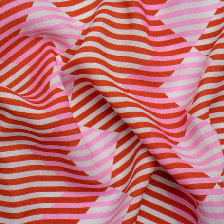 Slubbed Viscose Woven Print - Red and Pink Geometric Stripes - Mood Exclusive Eye Play