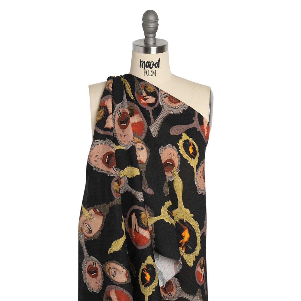 Slubbed Viscose Woven Print - Small Mirrors and Flames - Mood Exclusive Damsel in This Dress