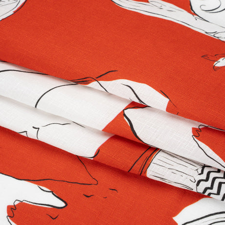 Slubbed Viscose Woven Print - Red, Black and White Portraits - Mood Exclusive Morning Mysteries