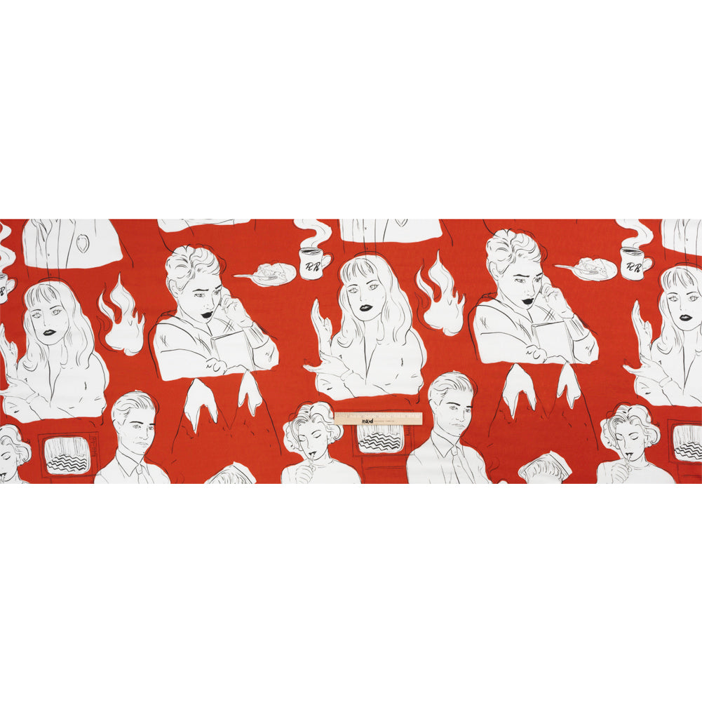 Slubbed Viscose Woven Print - Red, Black and White Portraits - Mood Exclusive Morning Mysteries