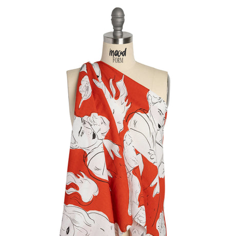 Slubbed Viscose Woven Print - Red, Black and White Portraits - Mood Exclusive Morning Mysteries