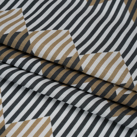 Slubbed Viscose Woven Print - Black and Brown Geometric Stripes - Mood Exclusive Eye Play