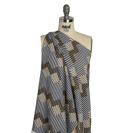 Slubbed Viscose Woven Print - Black and Brown Geometric Stripes - Mood Exclusive Eye Play