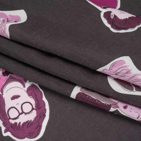 Slubbed Viscose Woven Print - Purple and Pink Female Portraits - Mood Exclusive Phenomenal Woman