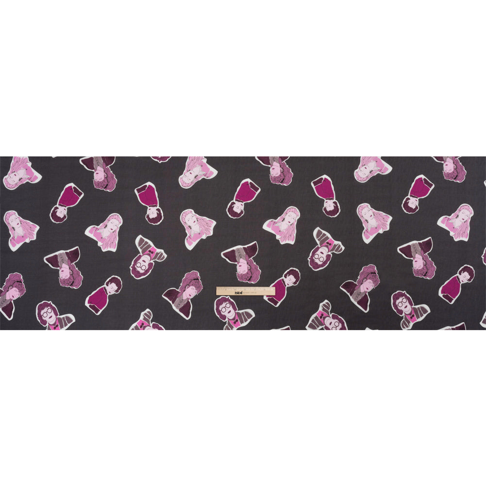 Slubbed Viscose Woven Print - Purple and Pink Female Portraits - Mood Exclusive Phenomenal Woman