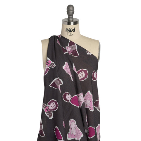 Slubbed Viscose Woven Print - Purple and Pink Female Portraits - Mood Exclusive Phenomenal Woman