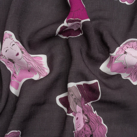 Slubbed Viscose Woven Print - Purple and Pink Female Portraits - Mood Exclusive Phenomenal Woman