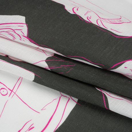 Slubbed Viscose Woven Print - Charcoal and White Portraits - Mood Exclusive Morning Mysteries