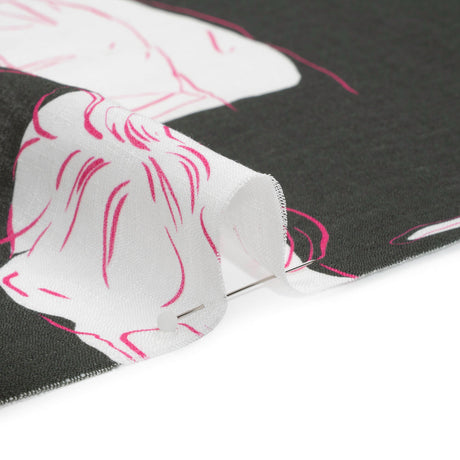 Slubbed Viscose Woven Print - Charcoal and White Portraits - Mood Exclusive Morning Mysteries