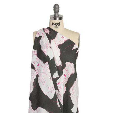 Slubbed Viscose Woven Print - Charcoal and White Portraits - Mood Exclusive Morning Mysteries