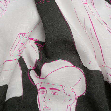 Slubbed Viscose Woven Print - Charcoal and White Portraits - Mood Exclusive Morning Mysteries