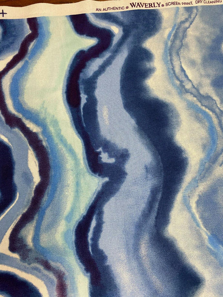 In Layers Wavy Blue Lapis 100 Percent Cotton Fabric - Blue, Teal, White Wavy Pattern, 54" Width (1 Yard)