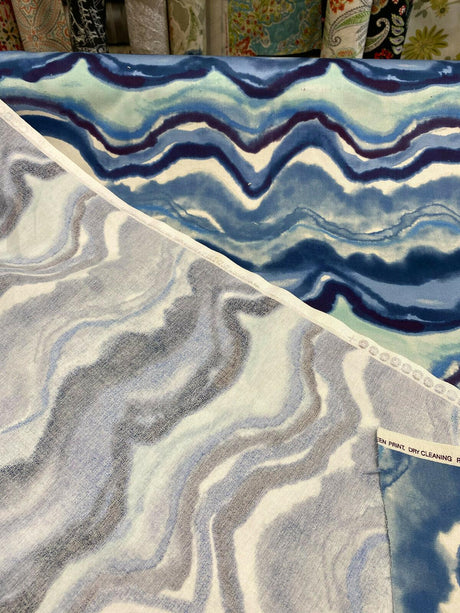 In Layers Wavy Blue Lapis 100 Percent Cotton Fabric - Blue, Teal, White Wavy Pattern, 54" Width (1 Yard)