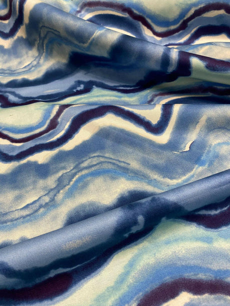In Layers Wavy Blue Lapis 100 Percent Cotton Fabric - Blue, Teal, White Wavy Pattern, 54" Width (1 Yard)