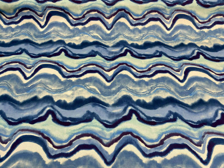 In Layers Wavy Blue Lapis 100 Percent Cotton Fabric - Blue, Teal, White Wavy Pattern, 54" Width (1 Yard)