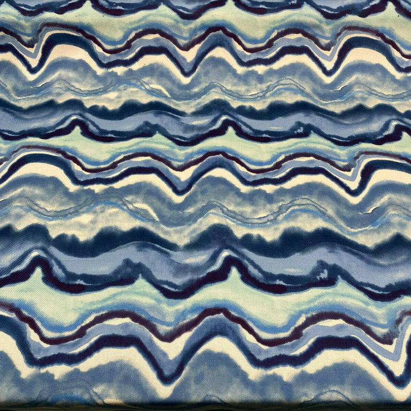 In Layers Wavy Blue Lapis 100 Percent Cotton Fabric - Blue, Teal, White Wavy Pattern, 54" Width (1 Yard)