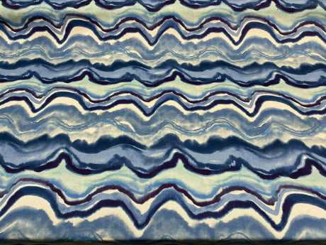 In Layers Wavy Blue Lapis 100 Percent Cotton Fabric - Blue, Teal, White Wavy Pattern, 54" Width (1 Yard)