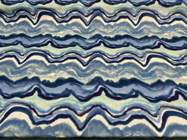 In Layers Wavy Blue Lapis 100 Percent Cotton Fabric - Blue, Teal, White Wavy Pattern, 54" Width (1 Yard)