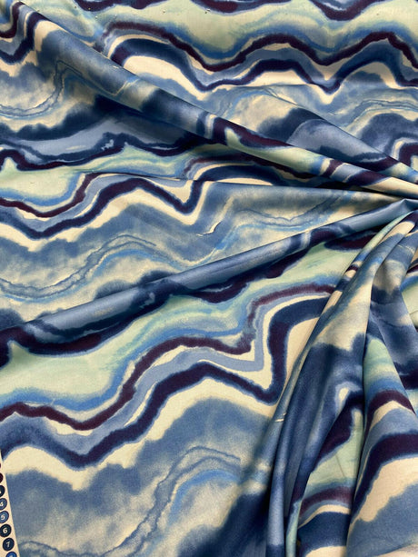 In Layers Wavy Blue Lapis 100 Percent Cotton Fabric - Blue, Teal, White Wavy Pattern, 54" Width (1 Yard)