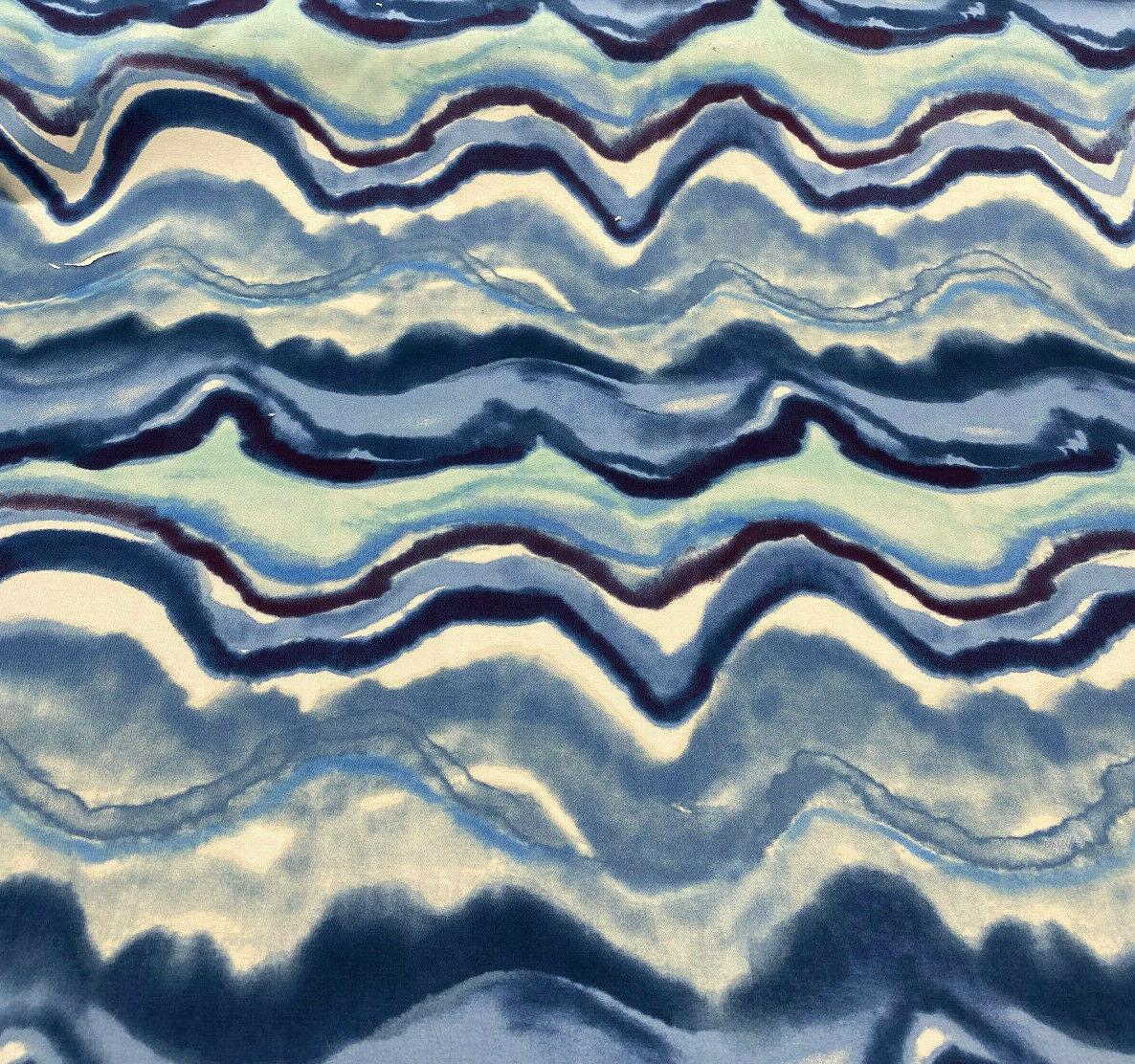 In Layers Wavy Blue Lapis 100 Percent Cotton Fabric - Blue, Teal, White Wavy Pattern, 54" Width (1 Yard)