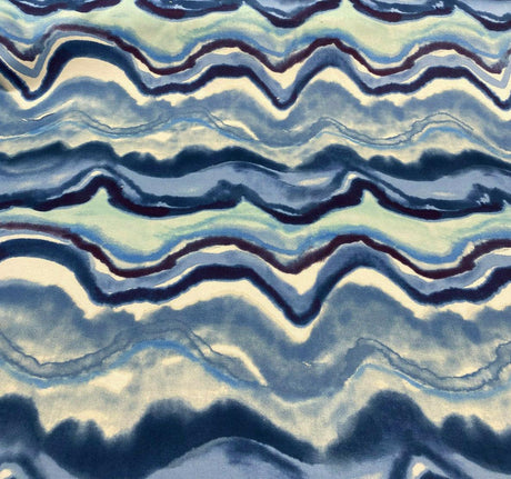 In Layers Wavy Blue Lapis 100 Percent Cotton Fabric - Blue, Teal, White Wavy Pattern, 54" Width (1 Yard)