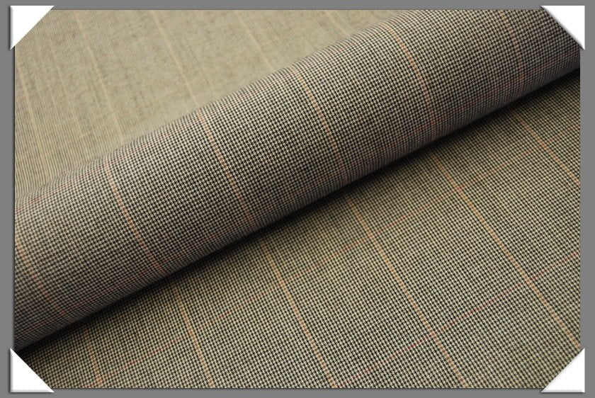 Brown Houndstooth W/Tan Stripe Wool Fabric - Brown Houndstooth, Tan Stripe, 58/60" Wide (1 Yard)