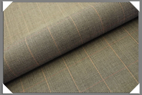 Brown Houndstooth W/Tan Stripe Wool Fabric - Brown Houndstooth, Tan Stripe, 58/60" Wide (1 Yard)