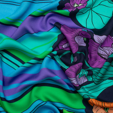 Mood Exclusive Navy Lines and Lilies Rayon Challis
