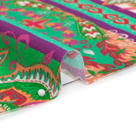 Viscose Crepe Print - Green and Pink Floral Medallion Stripes - Mood Exclusive Happy Hayday