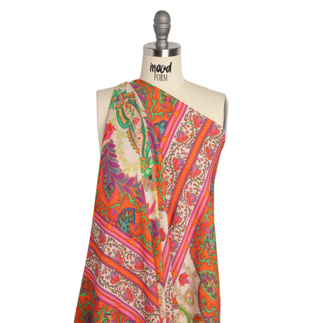 Viscose Crepe Panel - Red, Pink and Orange Fancy Leaves - Mood Exclusive Peacock Gardens