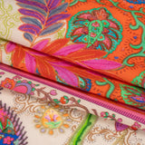 Viscose Crepe Panel - Red, Pink and Orange Fancy Leaves - Mood Exclusive Peacock Gardens
