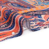 Viscose Crepe Panel - Orange, Blue and Rust Red Decorative Stripes - Mood Exclusive Desert Dance
