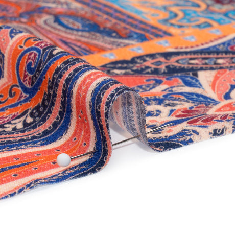 Viscose Crepe Panel - Orange, Blue and Rust Red Decorative Stripes - Mood Exclusive Desert Dance