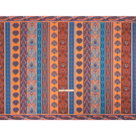 Viscose Crepe Panel - Orange, Blue and Rust Red Decorative Stripes - Mood Exclusive Desert Dance