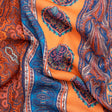 Viscose Crepe Panel - Orange, Blue and Rust Red Decorative Stripes - Mood Exclusive Desert Dance