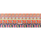 Viscose and Linen Twill Print - Blue and Orange Paisley and Floral Stripes - Mood Exclusive Botanical Bliss