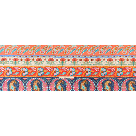Viscose and Linen Twill Print - Blue and Orange Paisley and Floral Stripes - Mood Exclusive Botanical Bliss