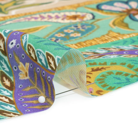 Viscose and Linen Twill Print - Purple and Green Paisley and Floral Stripes - Mood Exclusive Botanical Bliss