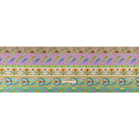 Viscose and Linen Twill Print - Purple and Green Paisley and Floral Stripes - Mood Exclusive Botanical Bliss