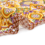 Viscose and Linen Twill Print - Yellow and Orange Stylized Flowers and Chevrons - Mood Exclusive Fashion Floral