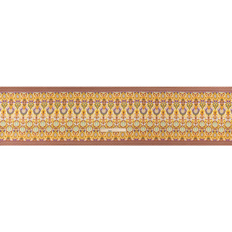 Viscose and Linen Twill Print - Yellow and Orange Stylized Flowers and Chevrons - Mood Exclusive Fashion Floral
