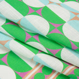 Viscose and Linen Woven Panel Print - Green and Sky Blue Split Circles - Mood Exclusive Circle Back