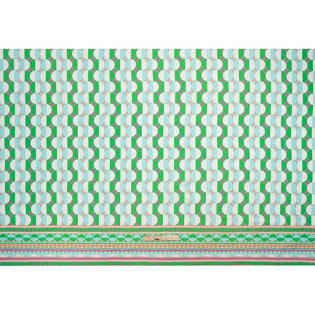 Viscose and Linen Woven Panel Print - Green and Sky Blue Split Circles - Mood Exclusive Circle Back