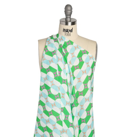 Viscose and Linen Woven Panel Print - Green and Sky Blue Split Circles - Mood Exclusive Circle Back