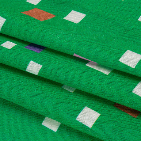 Viscose and Linen Woven Print - Green and Pink Squares - Mood Exclusive Square Dancing