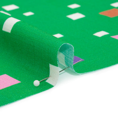 Viscose and Linen Woven Print - Green and Pink Squares - Mood Exclusive Square Dancing