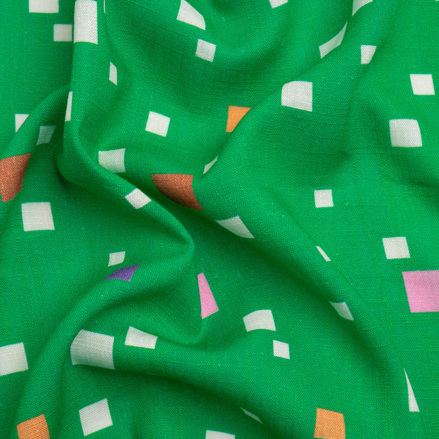 Viscose and Linen Woven Print - Green and Pink Squares - Mood Exclusive Square Dancing